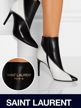 Saint Laurent Paris Colorblock Zip Stiletto Ankle Boots NWT
